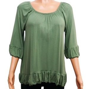 CLOUD CHASER GREEN‎ RUFFLE HI-LOW TUNIC MEDIUM